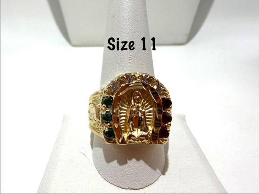 Men's, 24kt Gold Filled, Size 11, CZ Diamond Guadalupe Ring