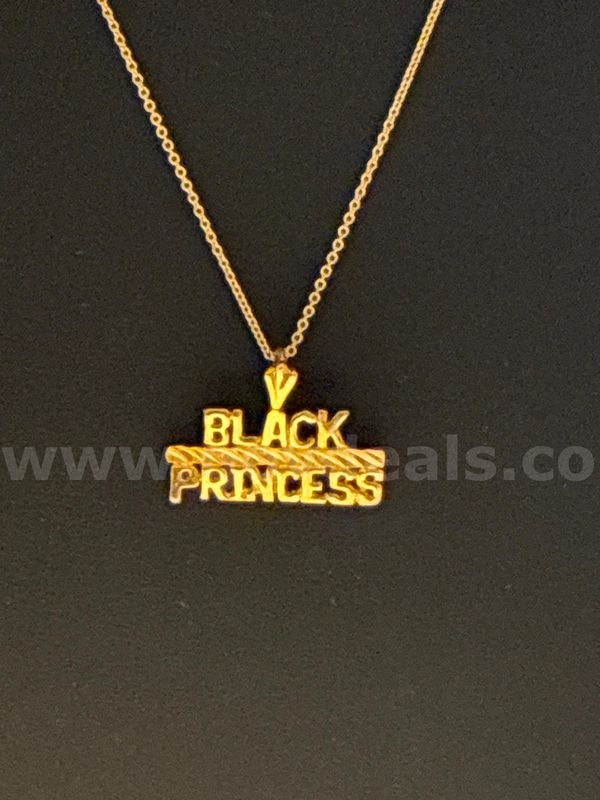 Beautiful, 20” Small Chain Necklace W/ “Black Princess” Pendant, 24K Real Gold Filled.