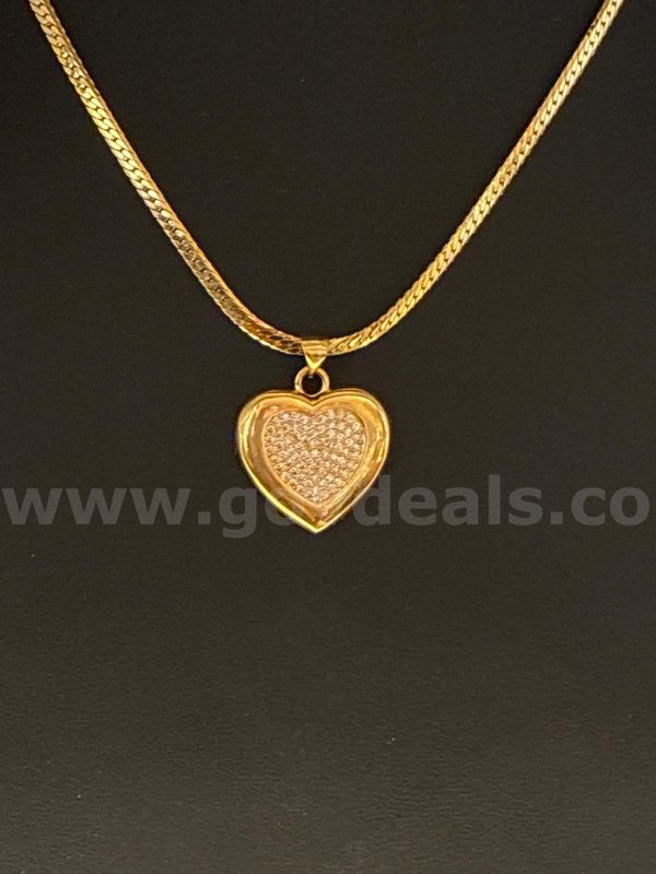 Beautiful, 20' Flat Necklace W/CZ Heart, 24k Real Gold Filled.