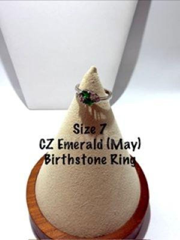 Beautiful, Rhodium Filled, (Silver Color), Ladies, CZ Emerald Birthstone Ring, Size 7