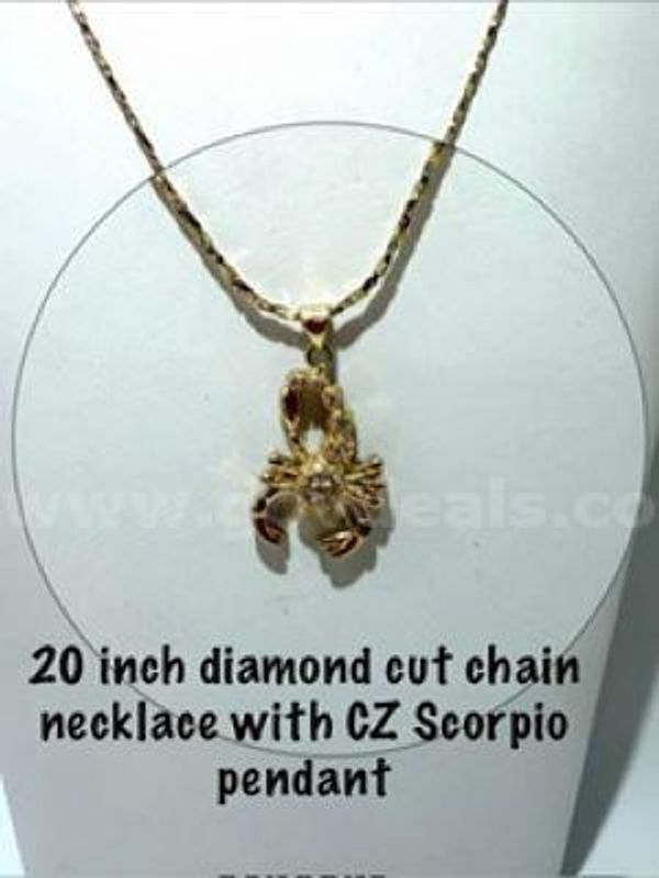 20 Inch, Diamond Cut, 24kt Gold Filled, Chain W/CZ Scorpio Pendant