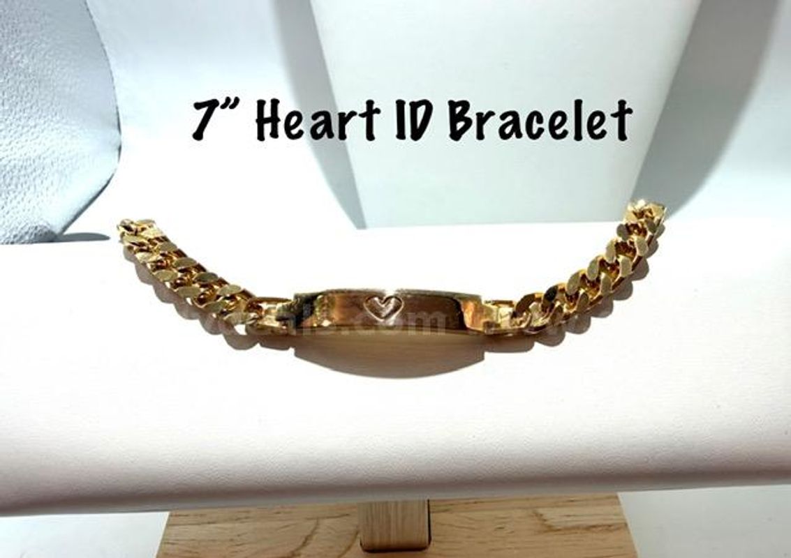 Beautiful, 24kt Gold Filled, 7 Inch, Heart ID Cuban Link Bracelet