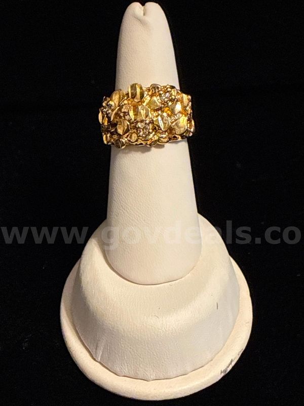 Gorgeous, Size 8 Men’s Diamond Cut Nugget Ring W/CZ 24K Real Gold Filled.