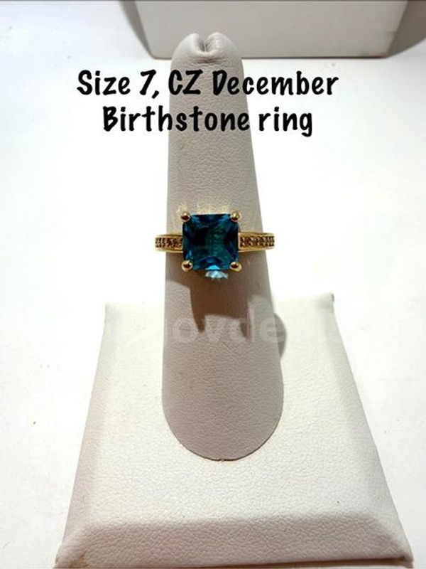 Ladies, 24kt Gold Filled, Size 7, CZ December Birthstone Ring W/Diamond Accents