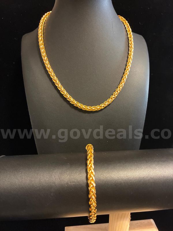 Set! 16” Necklace and 7”Bracelet, Medium Ponytail Chain. 24K Gold Filled.