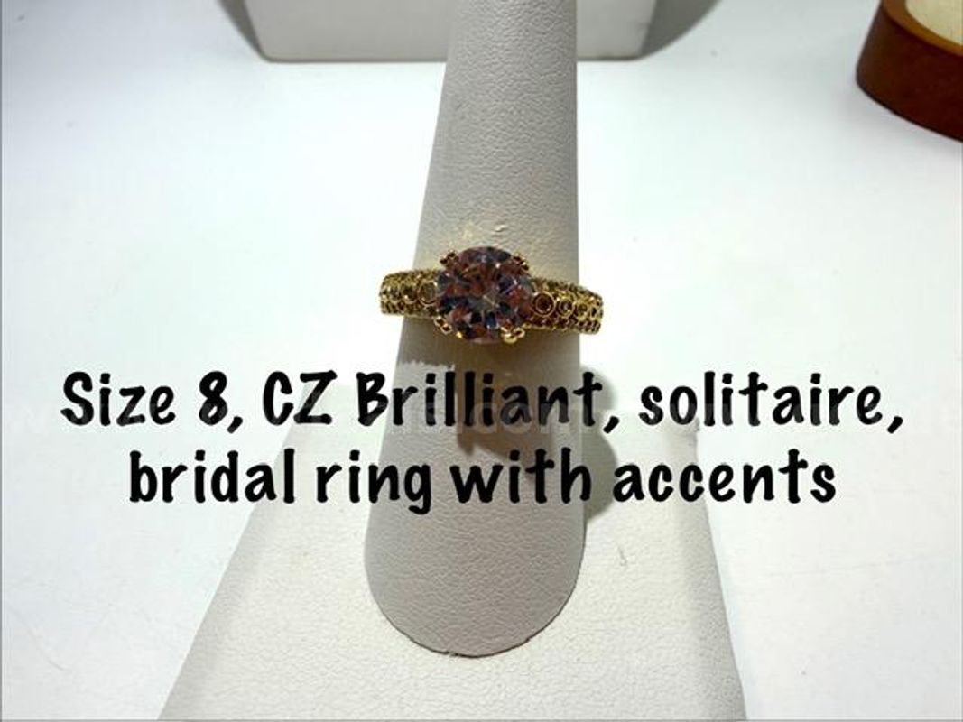 Beautiful, Ladies, 24kt Gold Filled, Size 8, CZ Brilliant Solitaire Diamond Bridal Ring