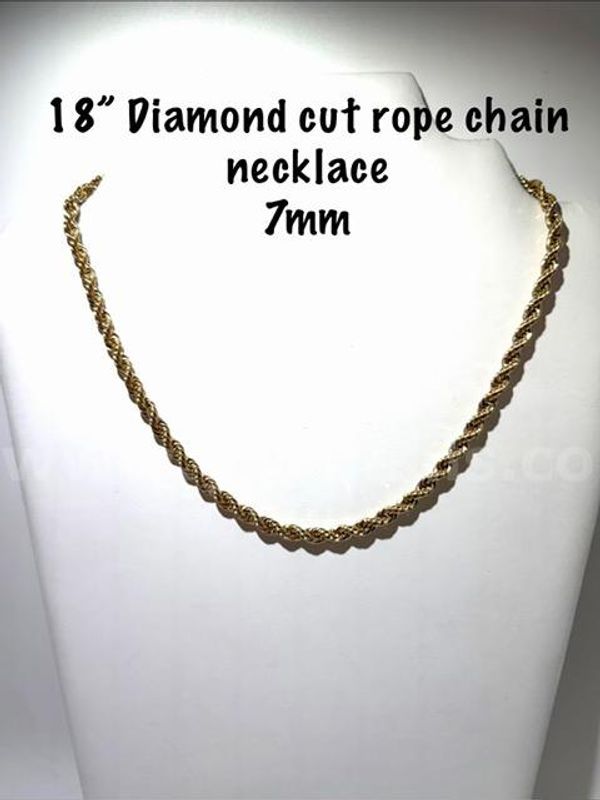 Adorable, 18 Inch, 24kt Gold Filled, 7MM Diamond Cut Rope Chain Necklace