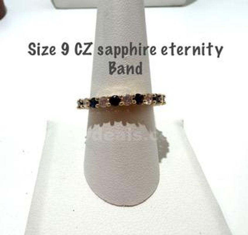 Beautiful, Ladies, 24kt Gold Filled, Size 9, CZ Sapphire/Diamond Wedding Band