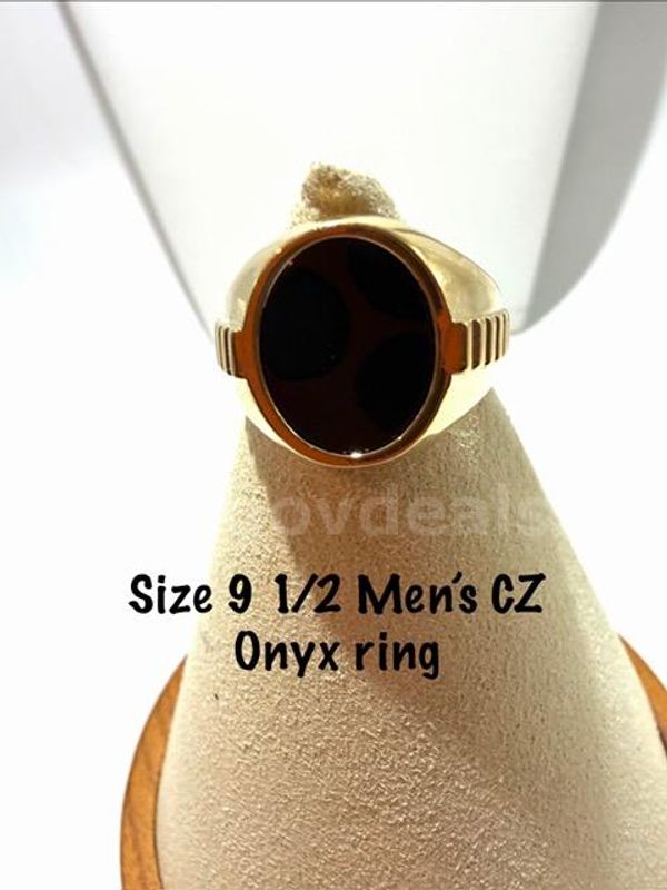 Men's, 24kt Gold Filled, Size 9 1/2, CZ Onyx Ring