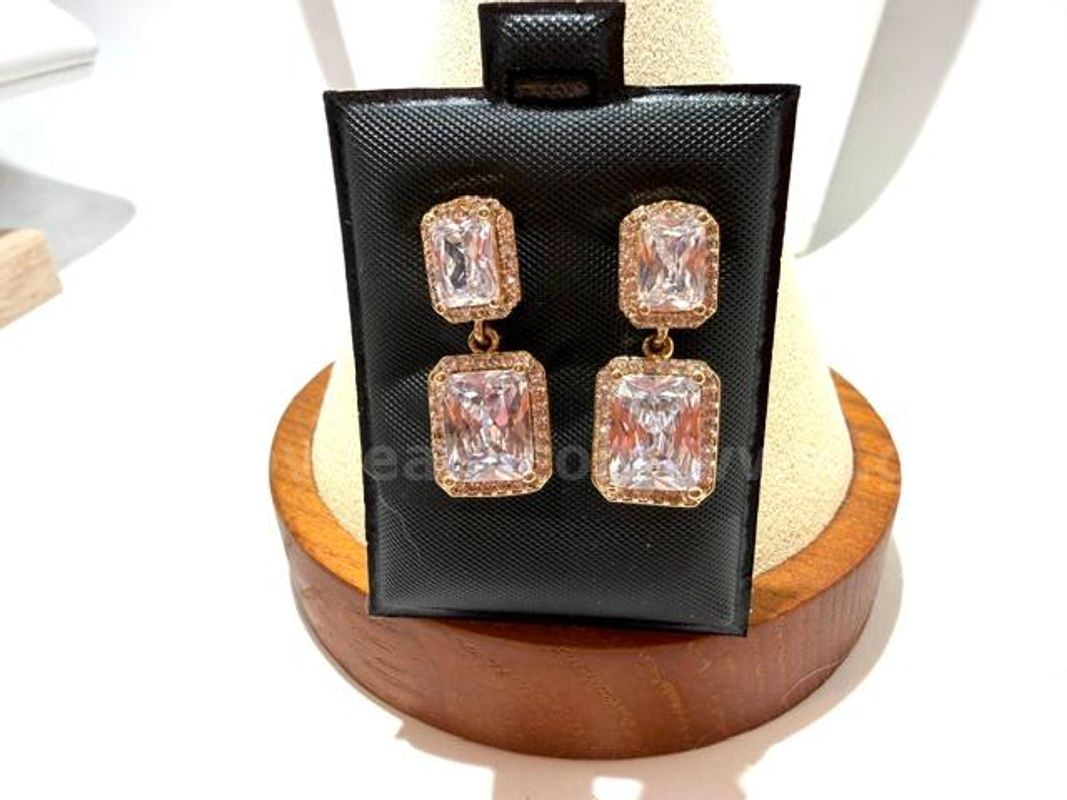 Beautiful, Double Rectangle, CZ Diamond, 24kt Gold Filled, Hanging Earrings W/Accents
