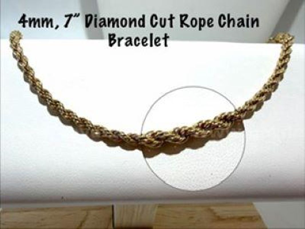 Radiant, 4MM, 7”, Diamond Cut, 24kt Gold Filled, Rope Chain Bracelet