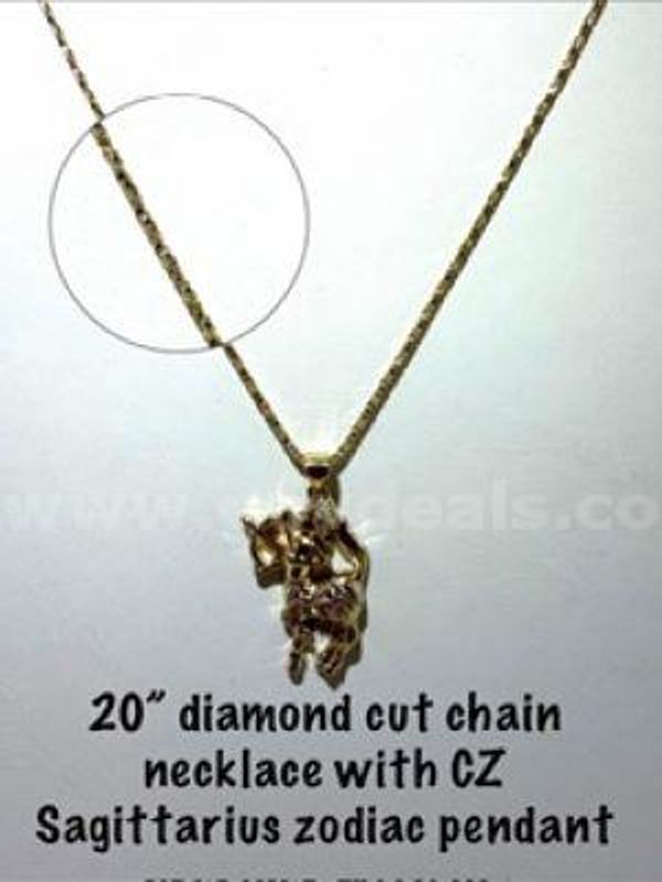 Dazzling, 20”, 24kt Gold Filled, Diamond Cut Chain, W/CZ Sagittarius Zodiac Pendant