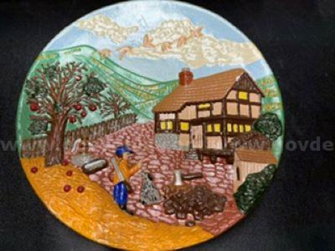 70s, Hand Painted Plate, Vintage, Good Condition