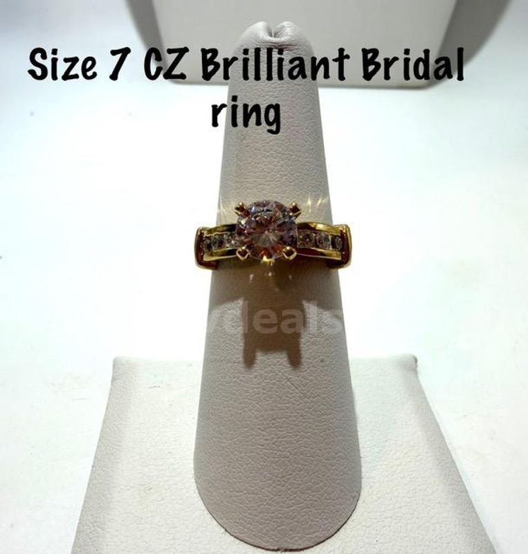 Dazzling, Size 7, Ladies, 24kt Gold Filled, CZ Diamond Solitaire Bridal Ring