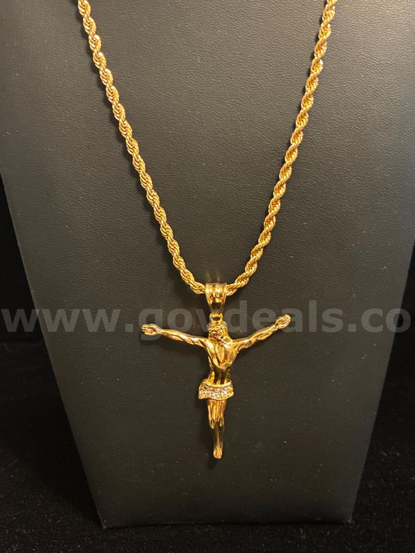 Gorgeous, 3mm, 20 Inch , Rope Chain, W/ 2 1/2” CZ Jesus Pendant, Real Gold Filled
