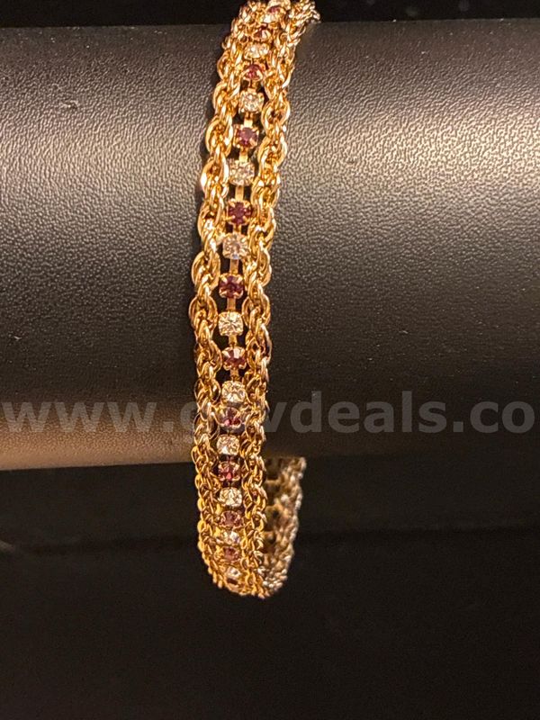 Beautiful, 7 3/4”, Rope Tennis Bracelet W/Clear and Purple CZ Stones. 24k Real Gold Filled.