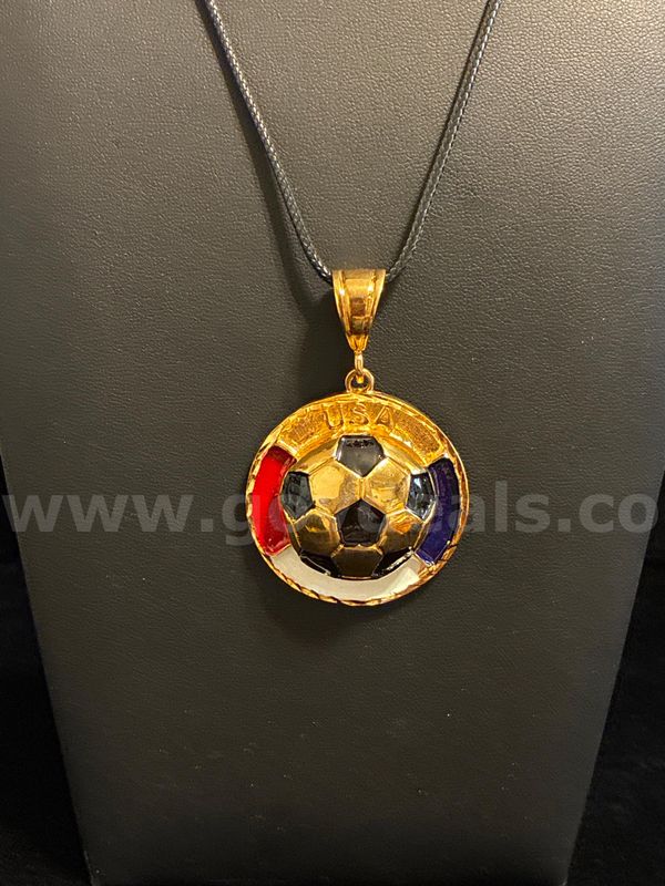 TEAM USA!! USA Color Soccer Ball Gold Pendant W/ Black Cord.