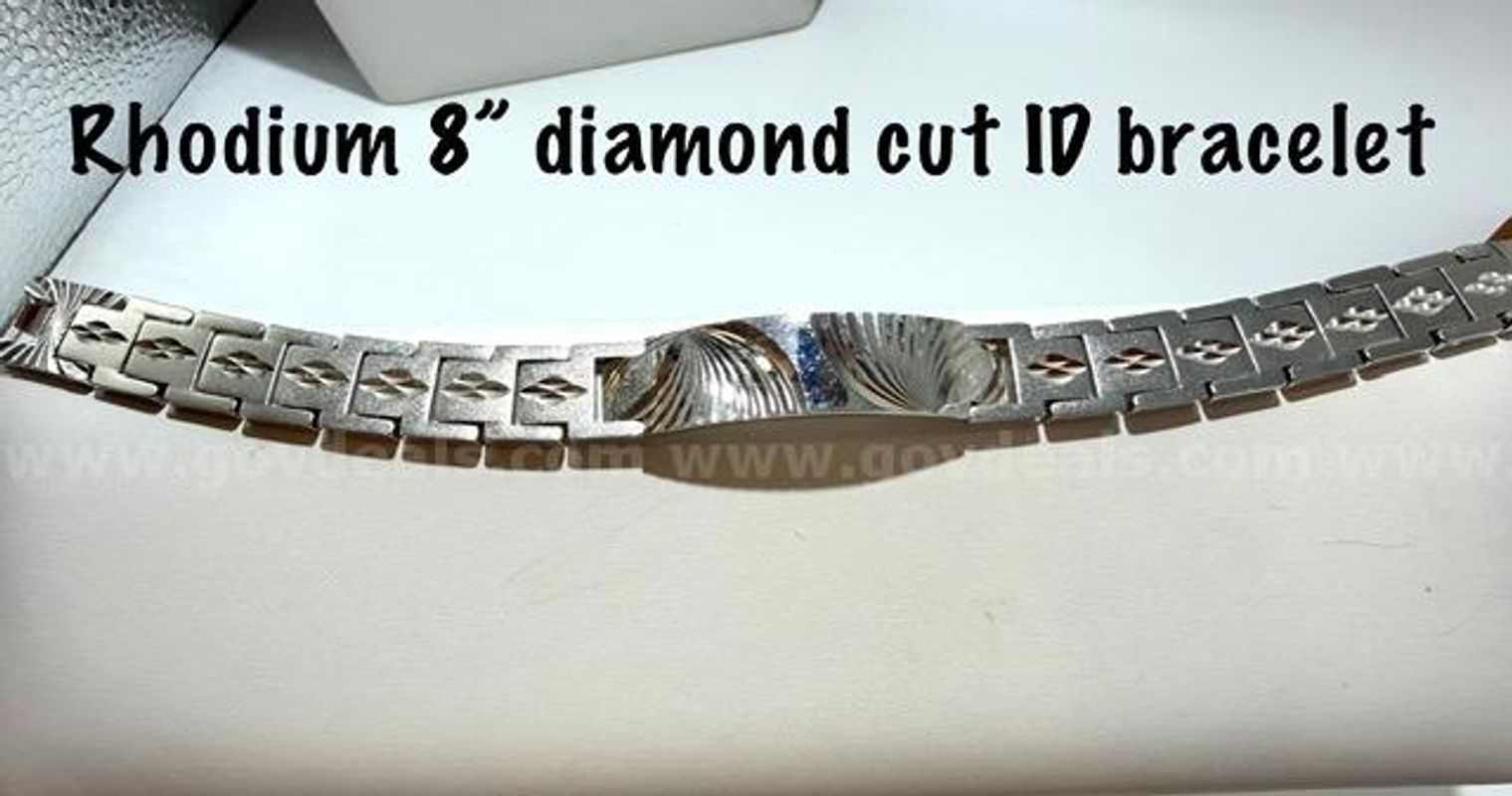 Radiant, Rhodium Filled, 8 Inch, Diamond Cut ID Bracelet