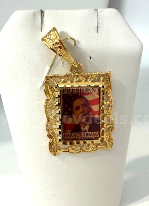 24kt Gold Filled Filigree Framed Obama Pendant