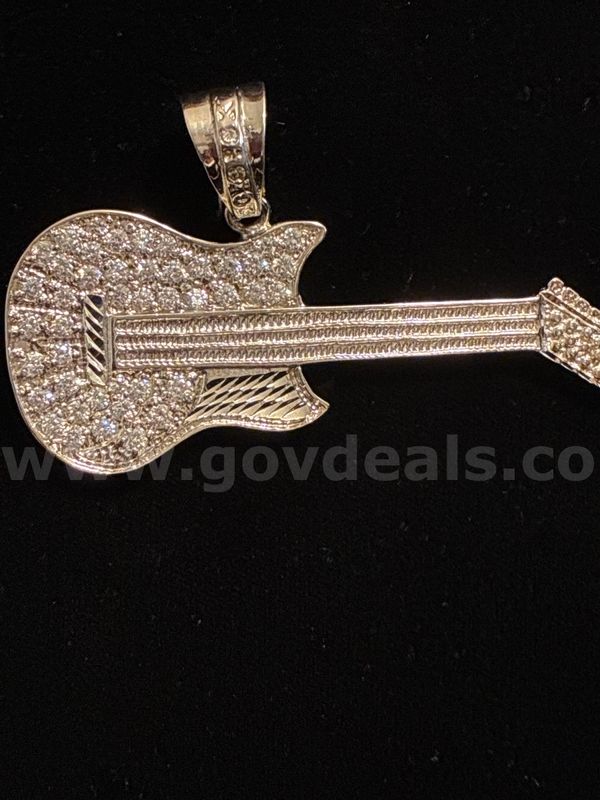 Radiant, Rhodium Filled (Silver), 2 1/2” x 3 3/4” CZ Guitar.
