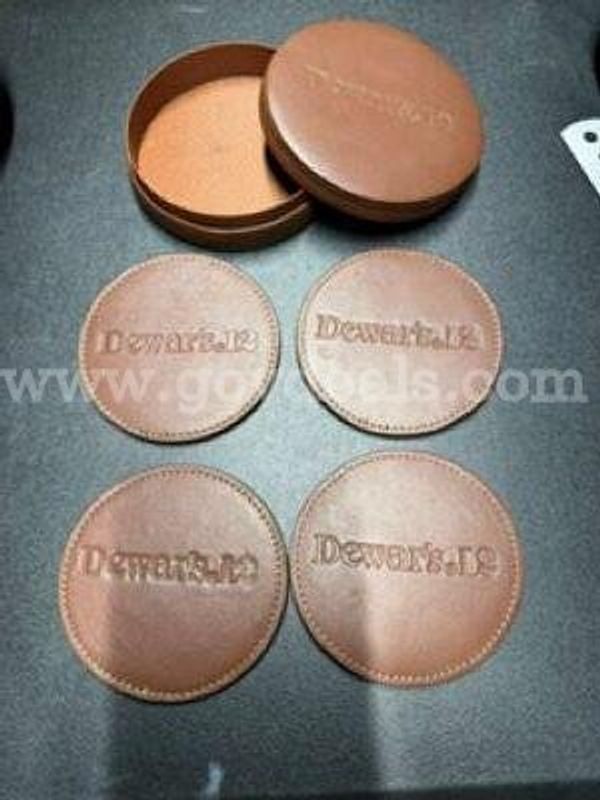 Set of (4), Vintage, Leather Dewar's 12 Coasters