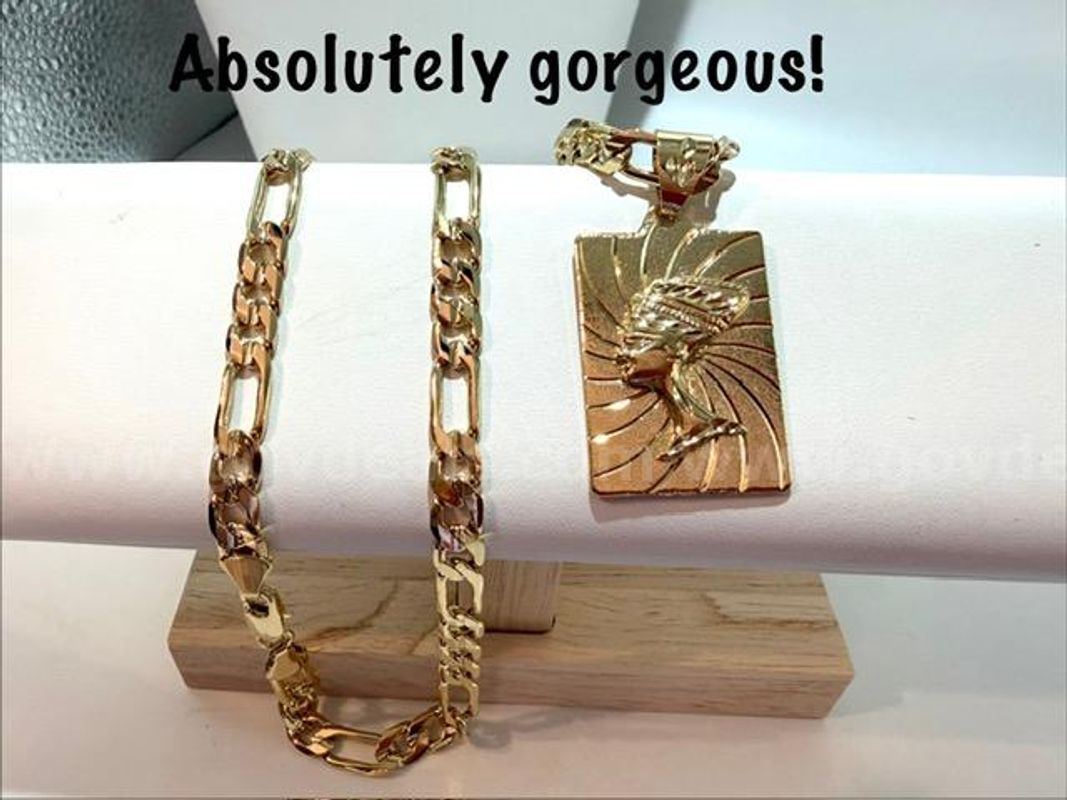 Exquisite, 22 Inch, 24kt Gold Filled, Figueroa Chain W/Egyptian Medallion Pendant