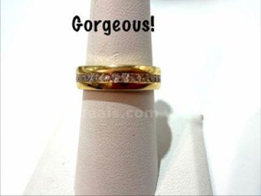 Dazzling, Size 6 1/2, Multi-Cubic Zirconia Diamond, 24kt Gold Filled, Wedding Band