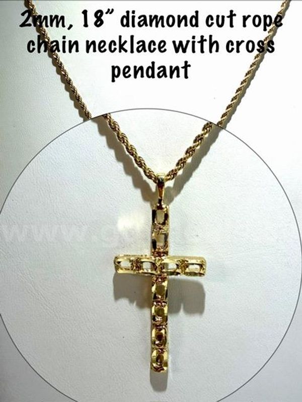 Gorgeous, 2MM, 18 Inch, 24kt Gold Filled, Rope Chain W/Cross Pendant