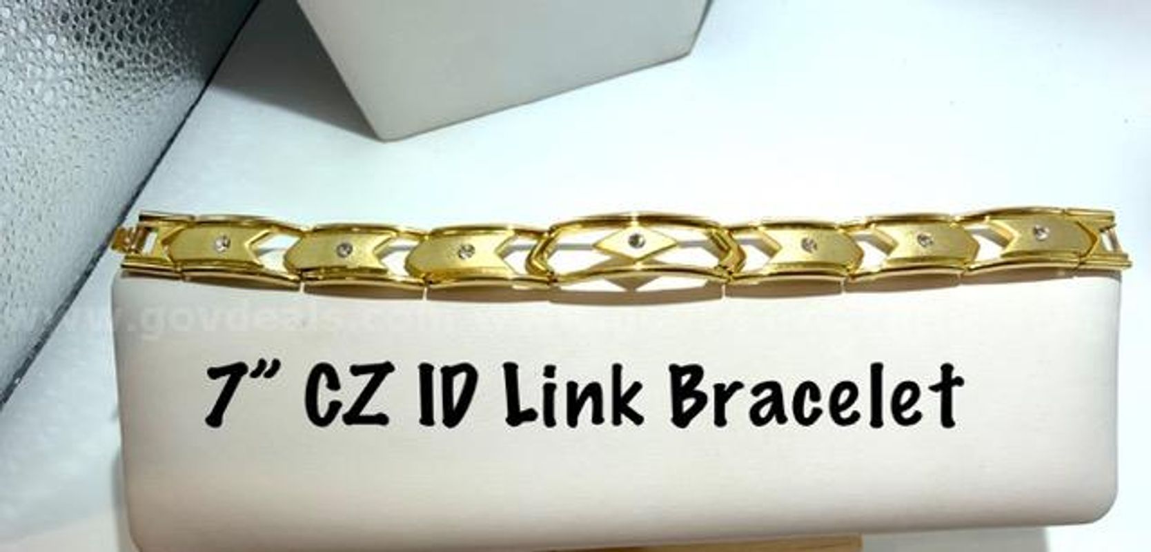 Attractive, Ladies, 24kt Gold Filled, 7”, Cubic Zirconia Diamond ID Link Bracelet