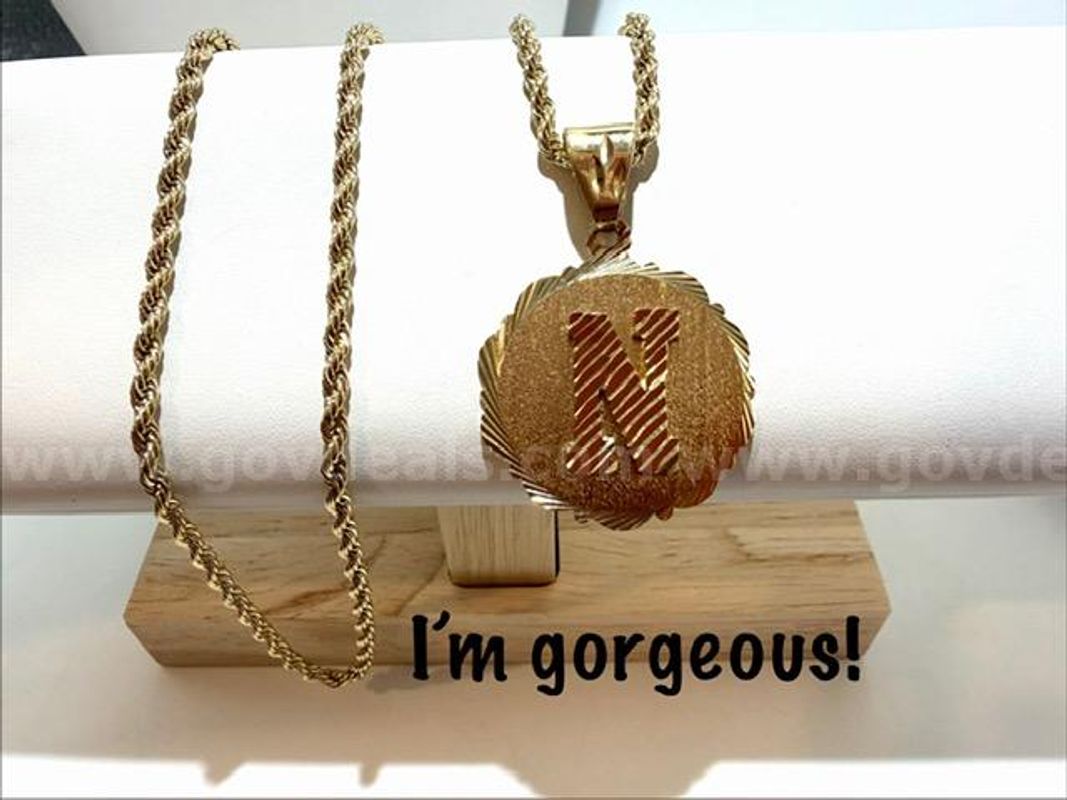 Lovely, 24kt Gold Filled, 3MM, 24” Diamond Cut Rope Chain, W/Initial "N" Medallion Pendant