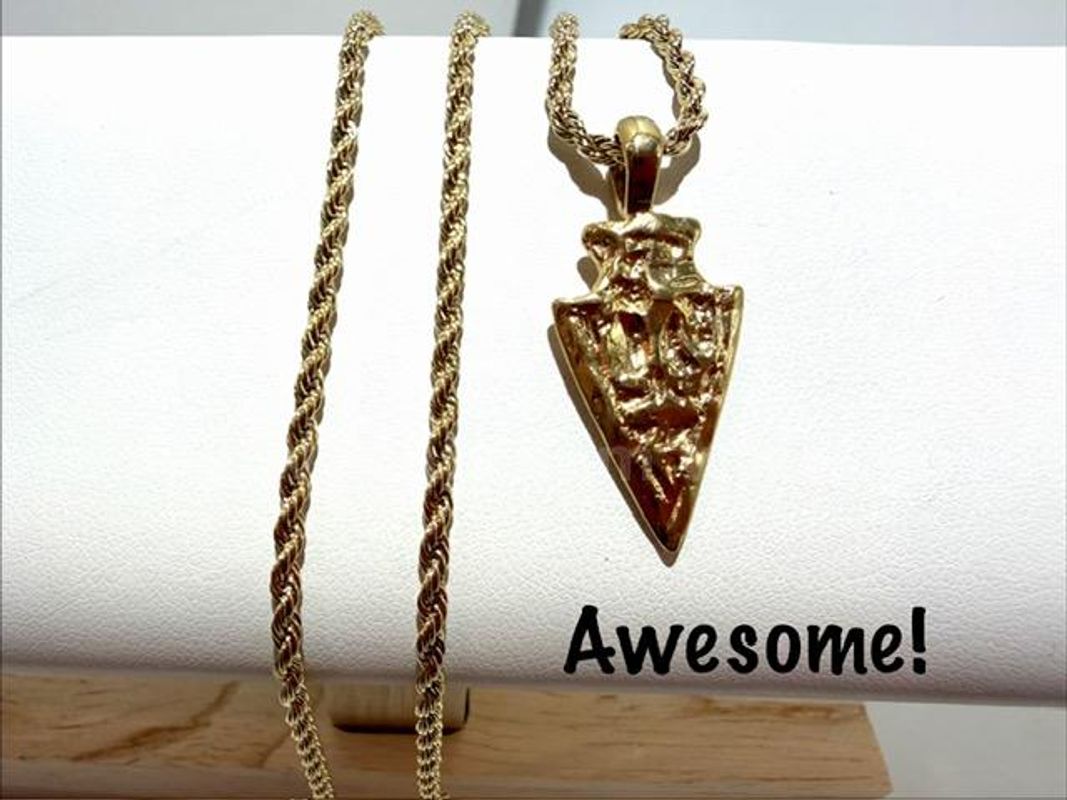 Attractive, 2MM, 22 Inch, 24kt Gold Filled, Diamond Cut Rope Chain W/Arrowhead Pendant