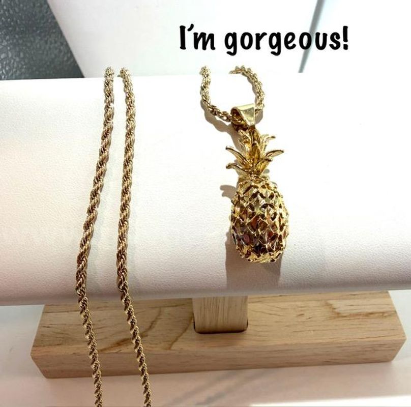 24kt Gold Filled, 2MM, 22 Inch Diamond Cut Rope Chain, W/Pineapple Pendant