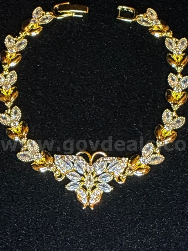 Gorgeous, 18K Gold Layered, 6 3/4” CZ Butterfly Bracelet.