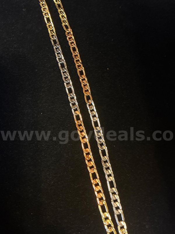 Gorgeous, 18K Gold Layered, 7mm, Tricolor 24” Figaro Chain