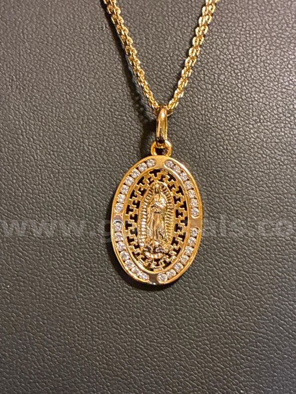 Dainty, 18K Gold Layered, Lady of Guadalupe CZ Charm W/ 22” Necklace.
