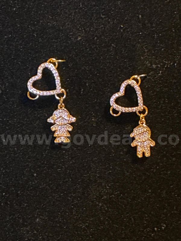 Beautiful, 18K Gold Layered, Little Boy and Girl Heart CZ Charms.