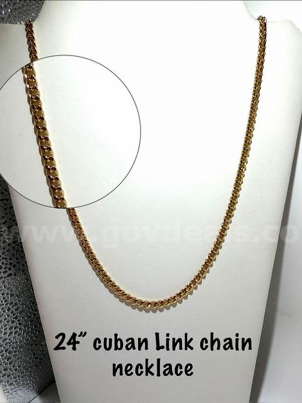 Beautiful, 24kt Gold Filled, 24 Inch Cuban Link Chain Necklace