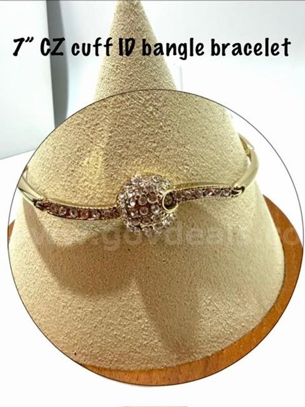 Dazzling, 7 Inch, CZ Diamond Cut ID Bangle Bracelet