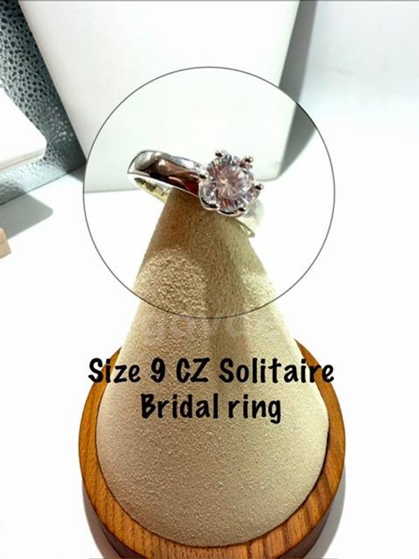 Beautiful, Ladies, Size 9, Rhodium Filled, CZ Diamond, Solitaire Bridal Ring