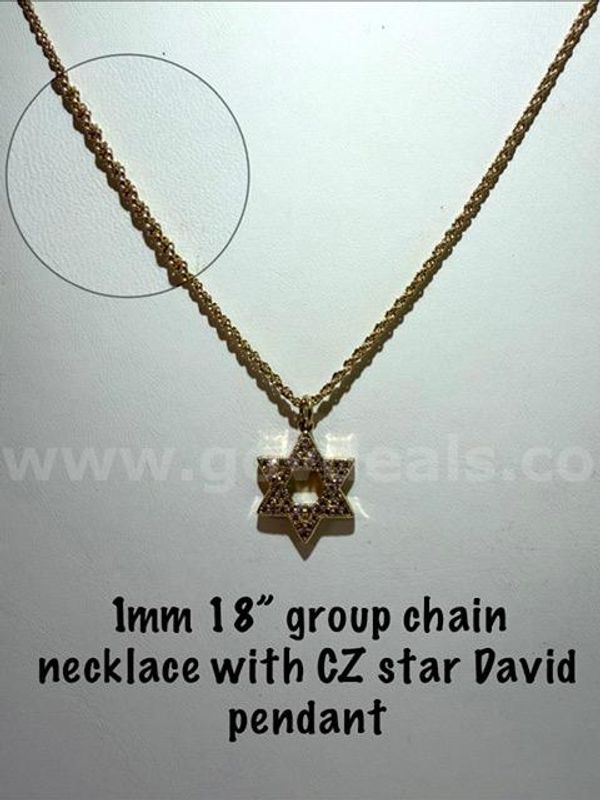 Exquisite, 1MM, 18 Inch, 24kt Gold FIlled, Diamond Cut Chain W/CZ Diamond Star of David Pendant