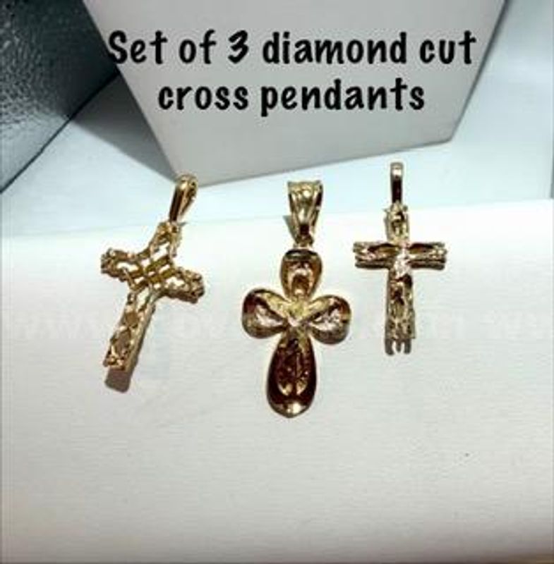 Set of (3), 24kt Gold Filled, Diamond Cut Cross Pendants
