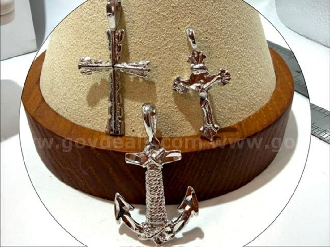 Set of (3), Rhodium Filled (silver), Diamond Cut Cross Pendants