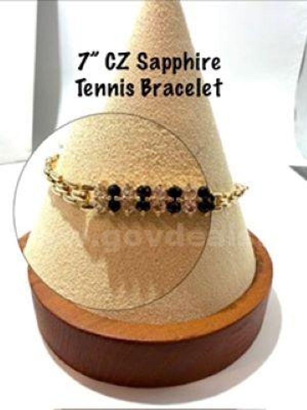 Dazzling, Ladies, 24kt Gold Filled, 7 Inch, CZ Sapphire Tennis Bracelet