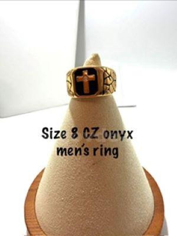 Beautiful, Men's, Size 8, 24kt Gold Filled, CZ Onyx Cross Ring