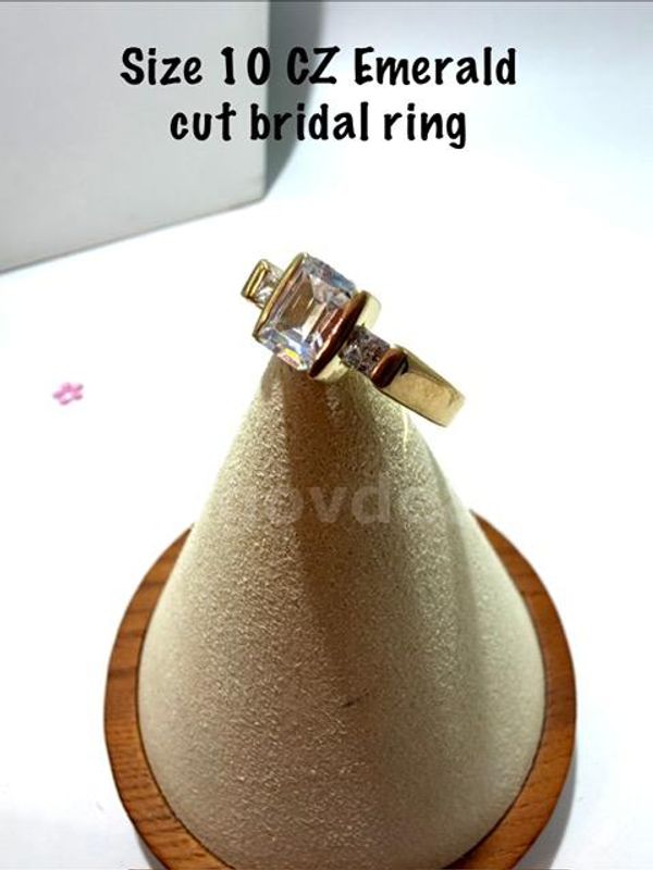Gorgeous, Size 10, Ladies, CZ Emerald Cut Diamond Bridal Ring W/Accents