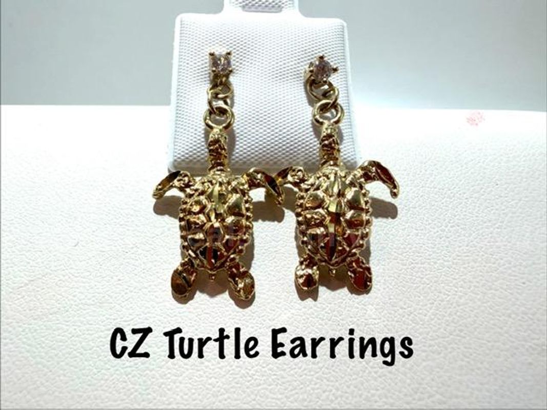 Adorable, 24kt Gold Filled, CZ Diamond Turtle Earrings