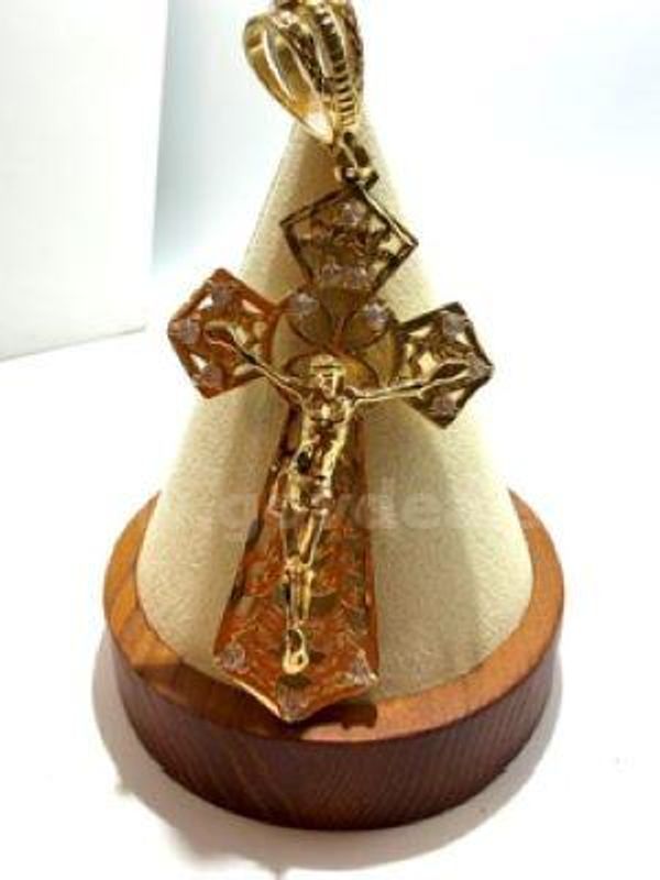 Very Large, 24kt Gold Filled, CZ Diamond Cross Pendant