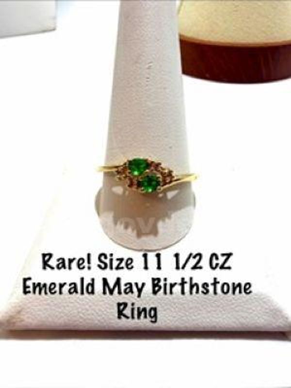 Stunning, Ladies, Size 11 1/2, 24kt Gold Filled, CZ Emerald (May) Birthstone Ring