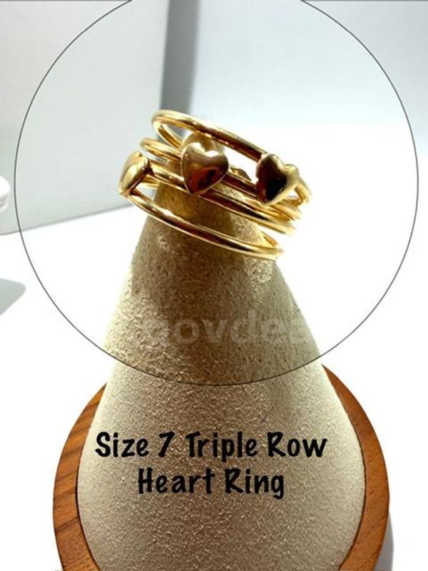 Lovely, Ladies, Size 7, 24kt Gold Filled, Triple Row Heart Ring