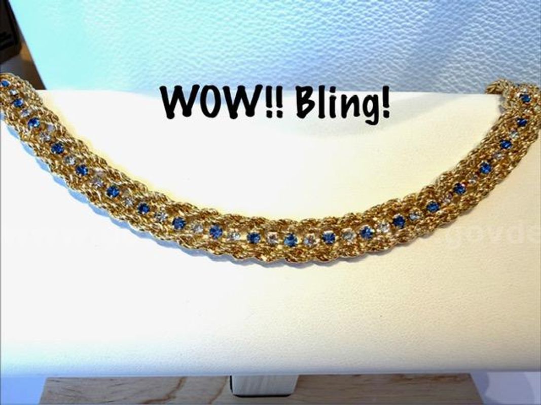 Gorgeous, Women's 7 Inch, 24kt Gold Filled, Double Rope CZ Diamond & Sapphire Tennis Bracelet